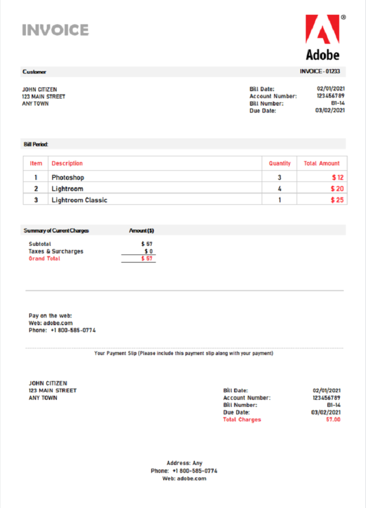 USA Adobe invoice PSD template